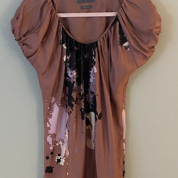 Alexander McQueen McQ paint splatter silk mini dress in Mocha - Picture 5 of 6